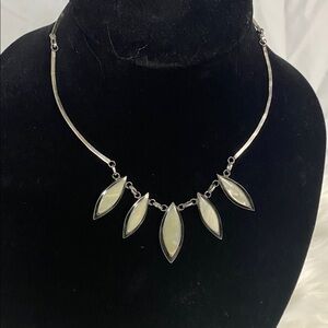 Pearlescent Marquise Pendant Necklace - Silver Toned